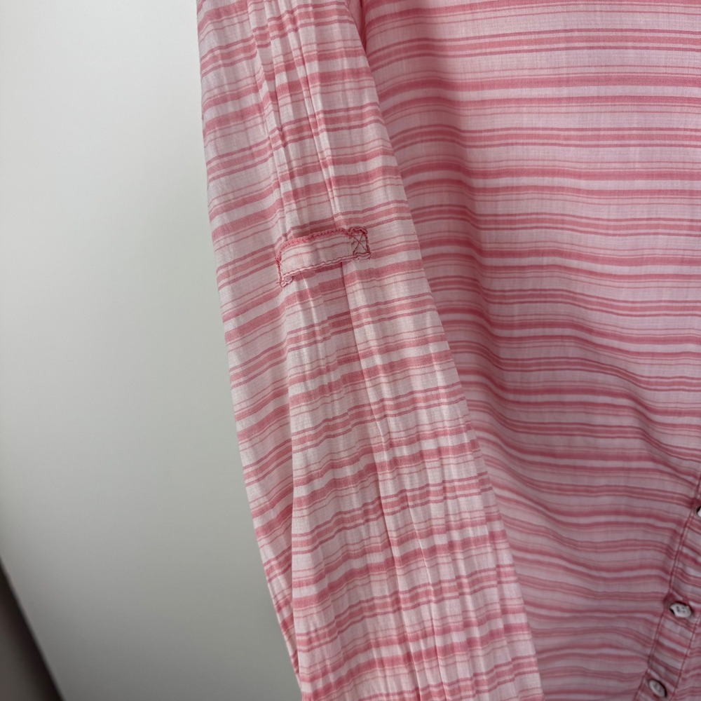 Columbia Pink Striped Shirt Large Roll Tab Lightweight Outdoors Coastal Hiking - Picture 2 of 8